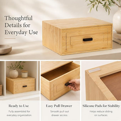 Kingrol Bamboo Storage Drawer, Stackable Single Drawer Organizer - Image 7