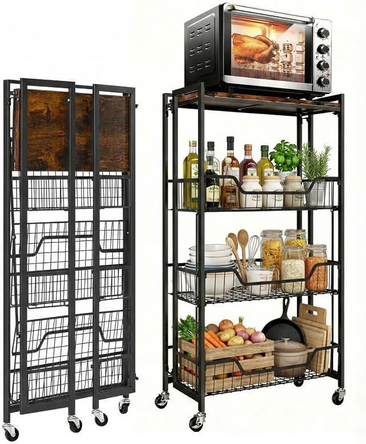 GarveeHome Large 4-Tier Foldable Kitchen Storage Shelf | No Assembly Required by GarveeHome