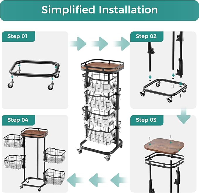4 Tier Rotating Kitchen Storage Cart, Fruit Vegetable Potato Rack Stand | - Image 9