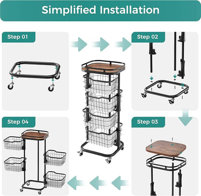 4 Tier Rotating Kitchen Storage Cart, Fruit Vegetable Potato Rack Stand | - Image 9