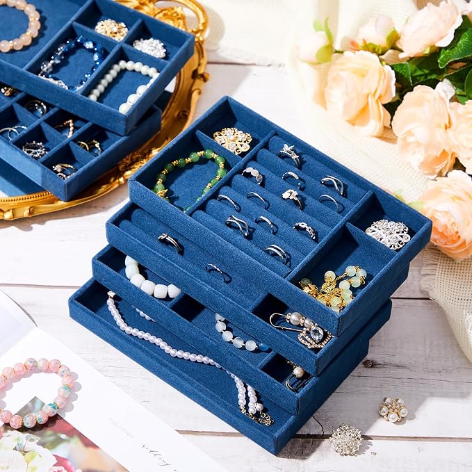 Junkin 18 Pcs Velvet Jewelry Tray, Stackable Jewelry Organizer Trays - Image 6