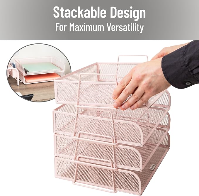 Mind Reader Stackable Paper Tray, Desktop Organizer, File Storage, Metal Mesh - Image 4