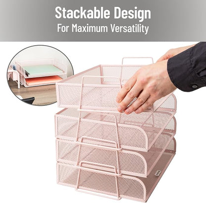 Mind Reader Stackable Paper Tray, Desktop Organizer, File Storage, Metal Mesh - Image 4