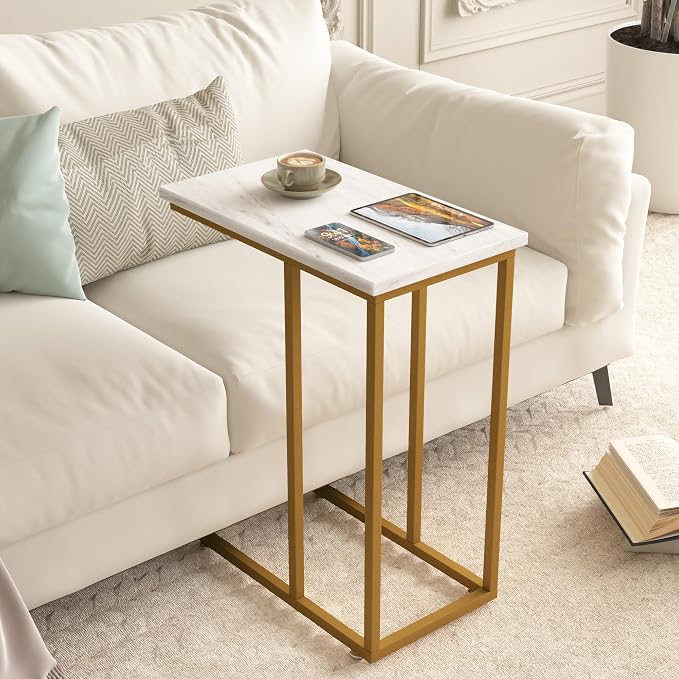 VECELO C Shaped End Side Table for Sofa Couch and Bed Snack TV Tray for Living - Image 5