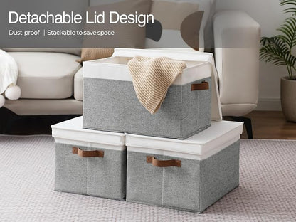 StorageWorks Storage Bins with Lids, Decorative Storage Boxes with Lid and PU - Image 5