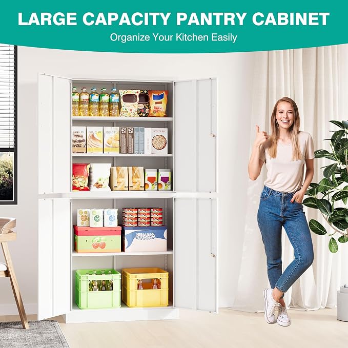 Metal Storage Cabinet with 3 Adjustable Shelves, Garage Storage Cabinet with - Image 5