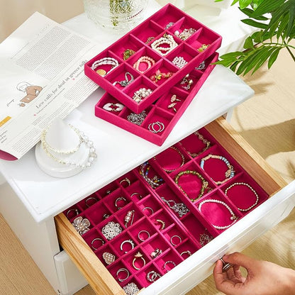 Junkin 12 Pcs Jewelry Tray Velvet Stackable Jewelry Organizer Trays Divided - Image 4