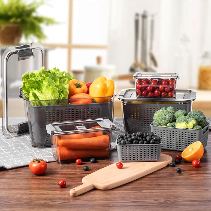 LUXEAR 4 Pack Fruit Containers for Fridge, Vegetable Storage Container - Image 5