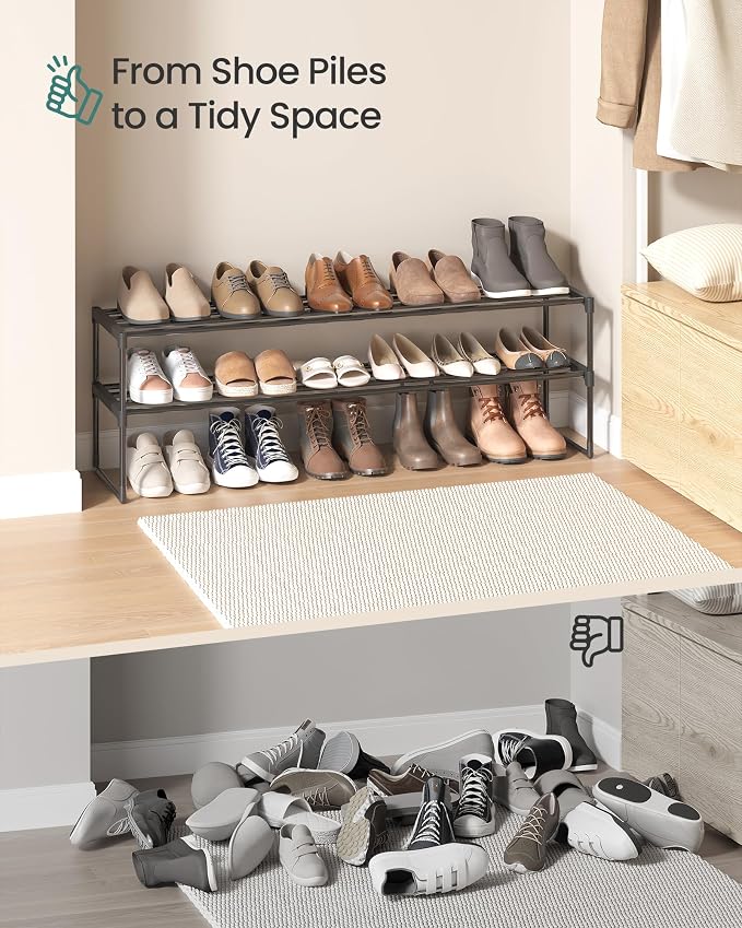 SONGMICS Shoe Rack, 2-Tier Shoe Organizer, Metal Storage Shelf, Upright or - Image 9