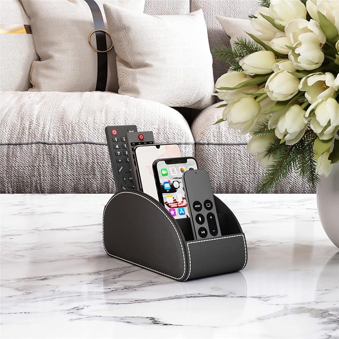 Remote Control Holder for Table, Faux Leather Caddy/storage/Tray for Remote - Image 4