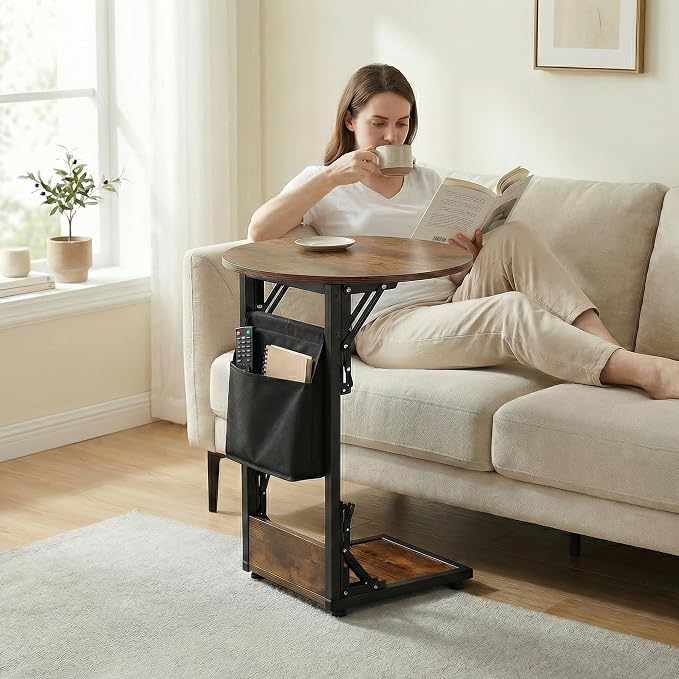 Foldable C Shaped End Table, 15.7" Couch Side Table - Image 6