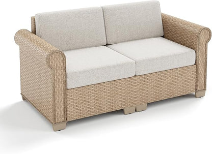 Patio Couch, 2-Piece Outdoor Rattan Wicker Sofa by MIXPATIO