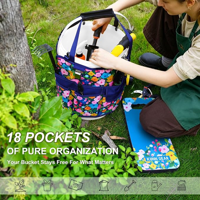 KUNN 5 Gallon Garden Bucket Tool Organizer & Kneeling Pad Set, 18-Pocket Heavy - Image 5