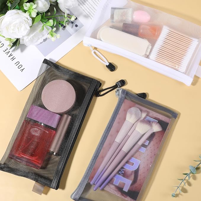 6 PCS Mesh Zipper Makeup Pouch Bags, Nylon Mesh Zipper Cosmetic Bags, Portable - Image 3