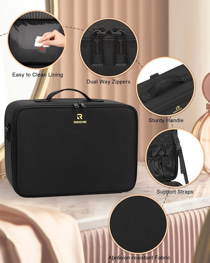 Relavel Large Makeup Bag with 3 Removable Pouches, Travel Train Case Cosmetic - Image 8