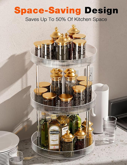 3 Tier Lazy Susan Bathroom Countertop Organizer, 360° Clear Rotating Makeup - Image 2