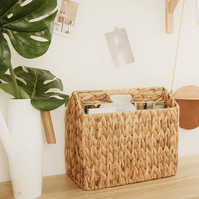 StorageWorks Hand-Woven Divided Magazine Basket, Rattan Magazine Holder - Image 9