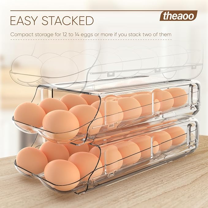 theaoo Egg Holder for Fridge, Automatic Rolling Egg Container for Refrigerator - Image 5