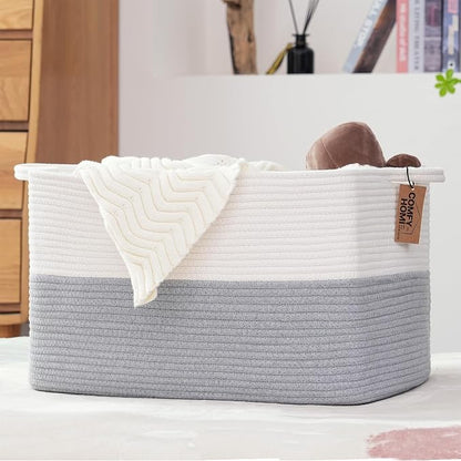 COMFY-HOMI Large Rectangle Laundry Storage Basket | Cotton Rope Woven, - Image 3