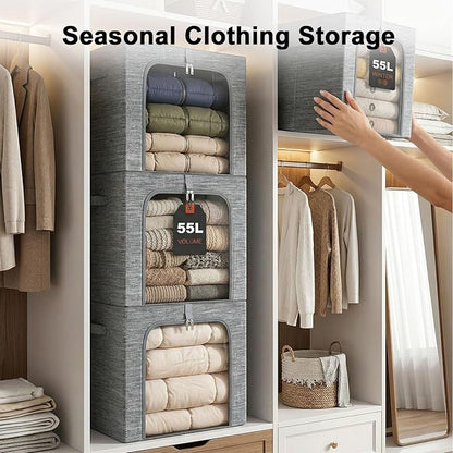 GoMaihe Clothes Storage Bins Metal Frame: 55L Extra Large Stackable Closet - Image 5