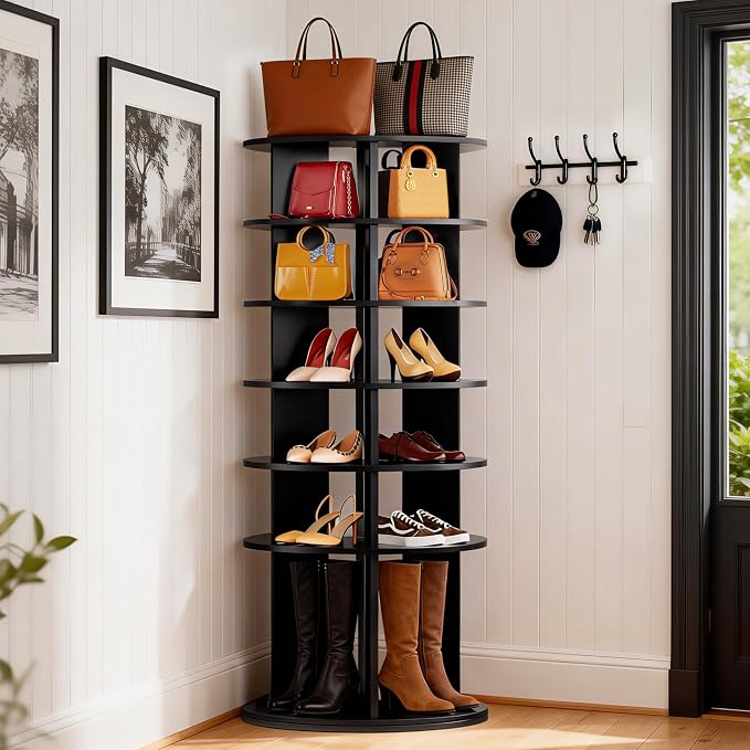 JUMMICO Rotating Shoe Rack Tower, 6-Tier Vertical Closet Storage Organizer - Image 2