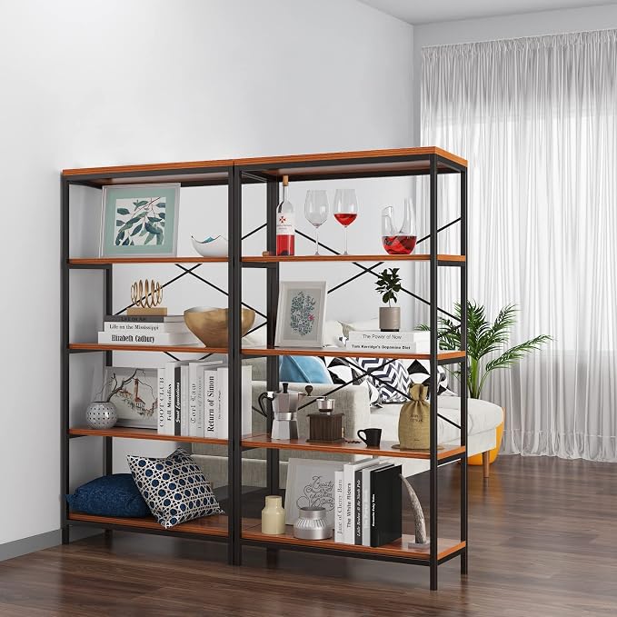 Himimi Industrial Bookshelf 5-Tier Set of 2, Bookcase 58" H Ladder Shelf - Image 6