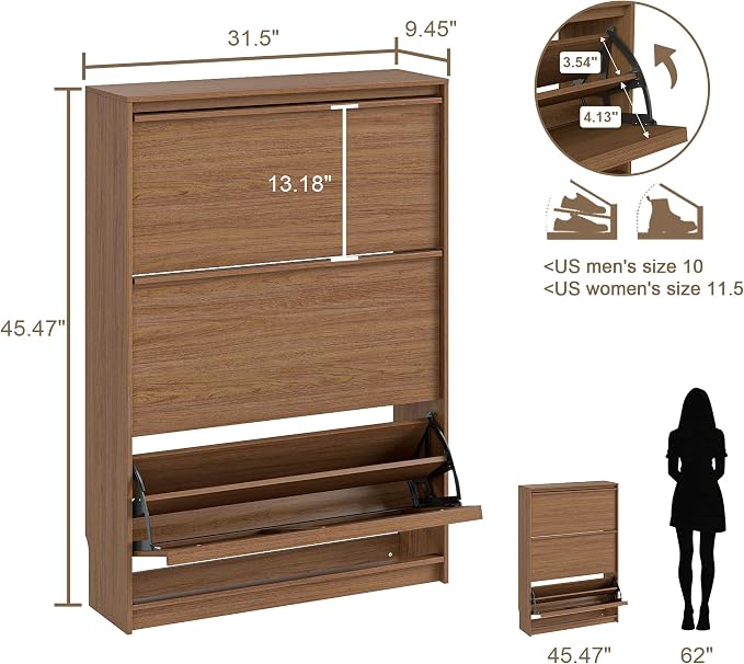 Shoe Cabinet with 3 Flip Drawers, 31.5" W Narrow Shoe Storage Cabinet - Image 2