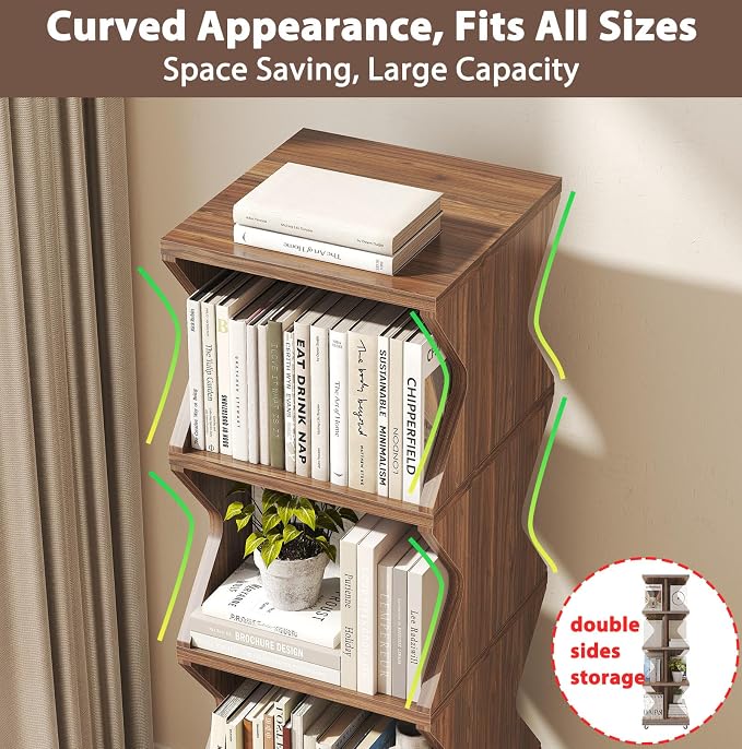 HSH Rotating Bookshelf Tower, 360°Revolving Bookcase - Image 5
