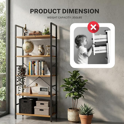 HealSmart 5 Tier Bookshelf, Free Standing Book Shelf Home Office Bookcase Shelf - Image 6