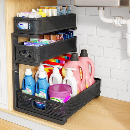 Under Sink Organizer, Height Adjustable Slide out Storage Drawer Rack by HERJOY