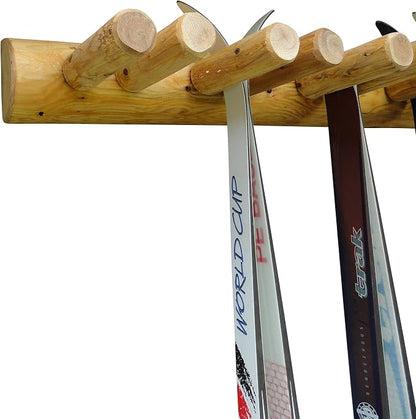 6-Place Log Ski Rack Wall Mount, Indoor Ski Storage Rack by LogKayakRack