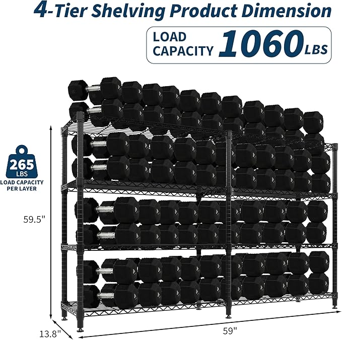 Garvee Metal Storage Shelves Heavy Duty Metal Shelving, 4-tier Wire Shelving - Image 3