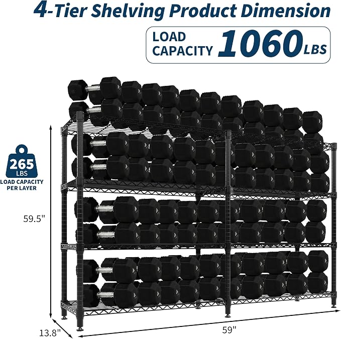 Garvee Metal Storage Shelves 4-Tiers, Standing Garage Shelving Unit 59"W x - Image 3