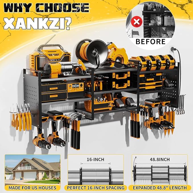 Power Tool Organizer with Charging Station Wall Mount, 3 Layer Expanded Heavy - Image 4