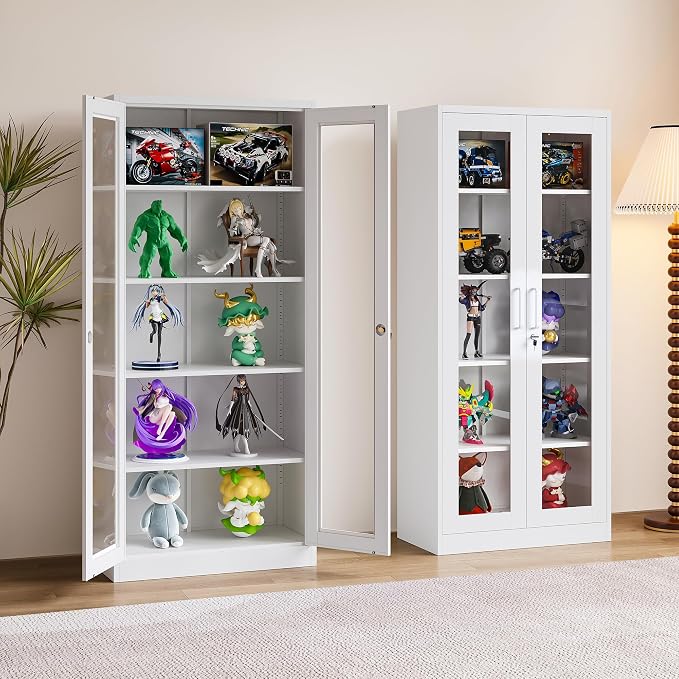 Metal Storage Cabinet with Lock and Glass Doors, Glass Display Cabinet - Image 2