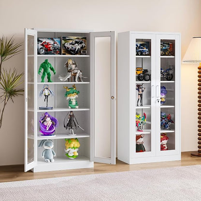 Metal Storage Cabinet with Lock and Glass Doors, Glass Display Cabinet - Image 2