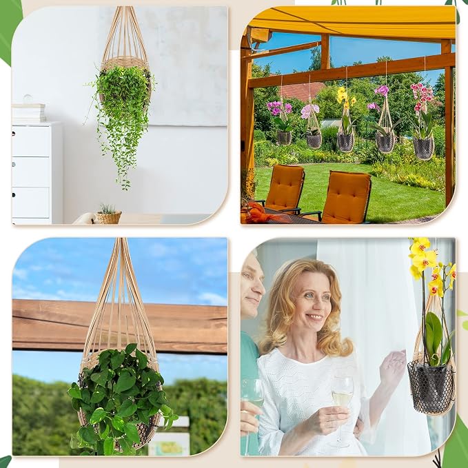 Weysat 10 Pack Hanging Orchid Planter Thai Bamboo Woven 4 Inch Bird Nest Style - Image 6