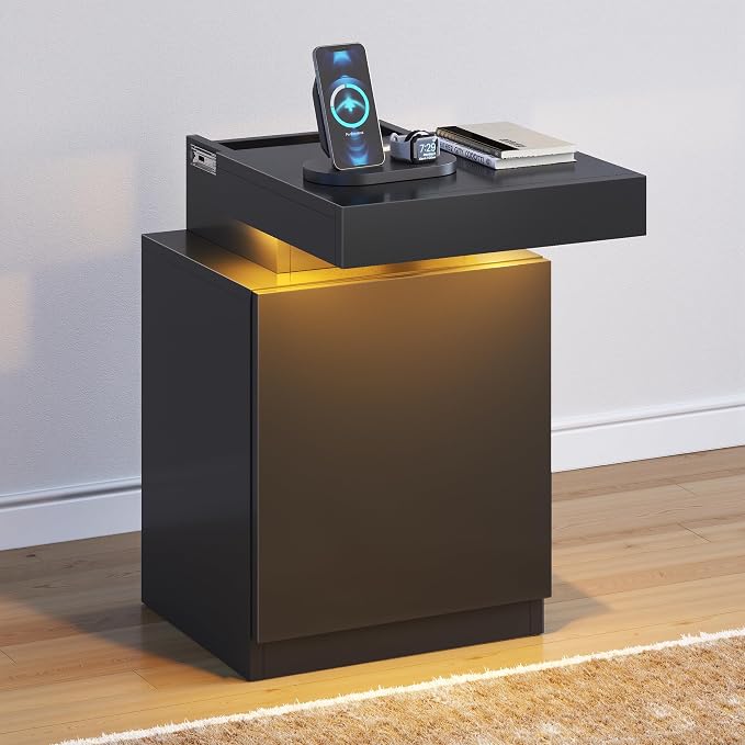 MXV LED Nightstand with Charging Station, Storage Cabinet & Drawers by Unknown