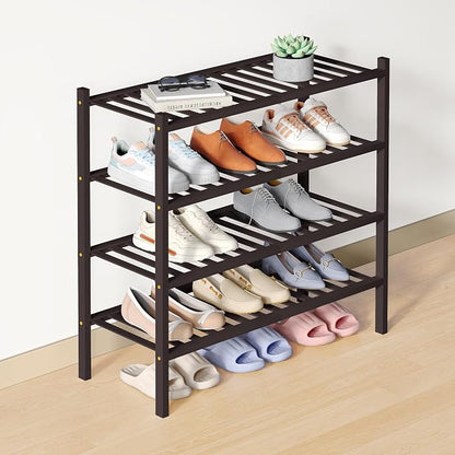 Smiry Bamboo Shoe Rack for Closet, 4 Tier Wooden Stackable Shoe Organizer by Smiry