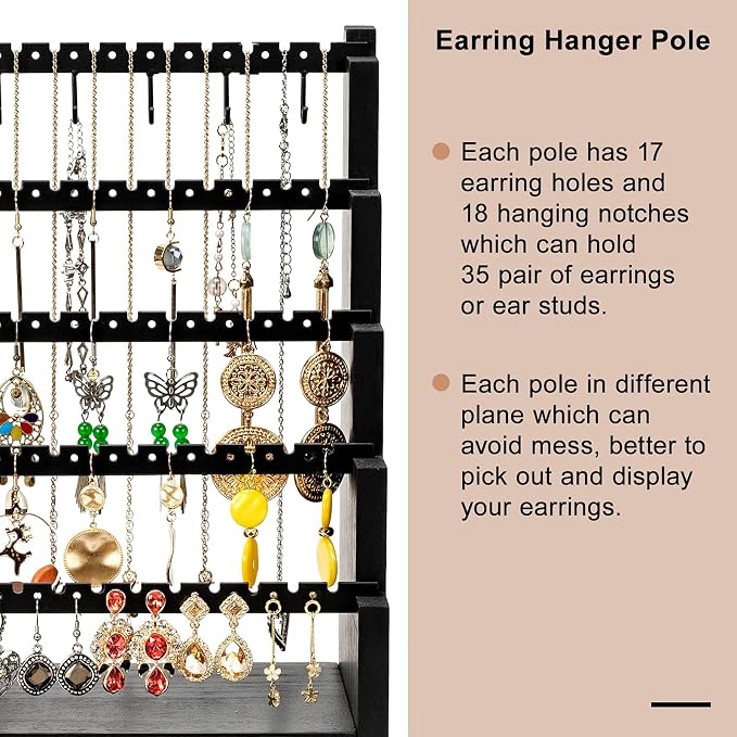 Pinzoveco Earring Organizer, 5 Layer Earring Holder Organizer - Image 3