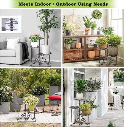 OwnMy 3 Tier Heavy Duty Cast Iron Plant Stand Foldable Wrought Iron Flower Pot - Image 7