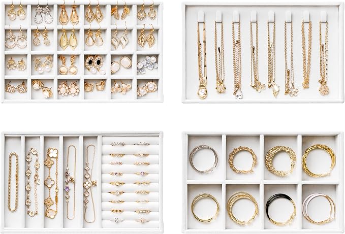 Velvet Jewelry Drawer Organizer Trays – White Stackable Jewelry Storage Inserts by pickpiff