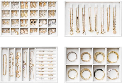 Velvet Jewelry Drawer Organizer Trays – White Stackable Jewelry Storage Inserts by pickpiff