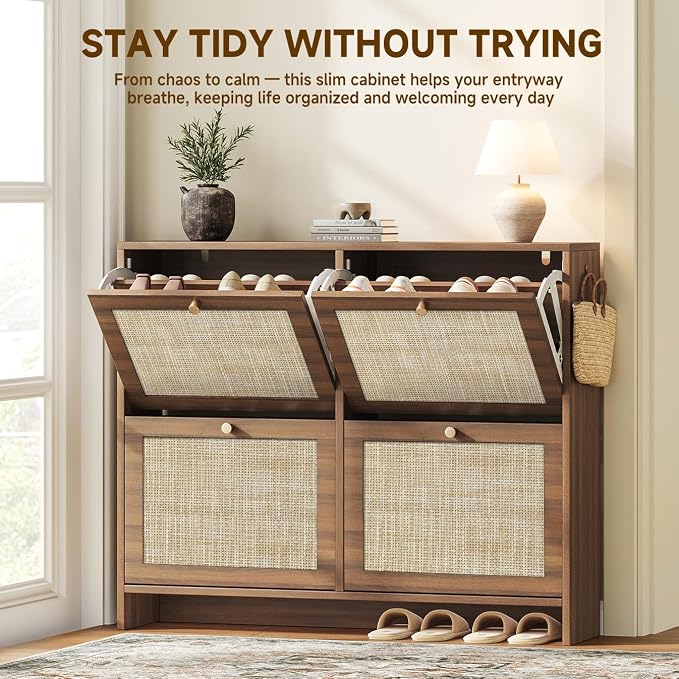 Nicetree Shoe Cabinet Storage for Entryway, 4-Flip Drawer Narrow Shoe Rack - Image 6