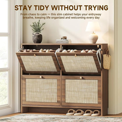 Nicetree Shoe Cabinet Storage for Entryway, 4-Flip Drawer Narrow Shoe Rack - Image 6