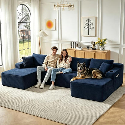GNIXUU 133.5" Blue U Shaped Boneless Sectional Couch - Image 3