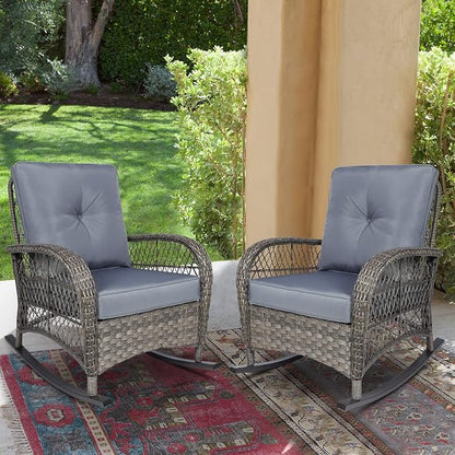 VIVIJASON 2 Piece Patio Wicker Rattan Rocker Chair, Outdoor Rattan Rocker Chair - Image 7