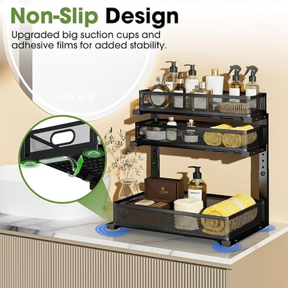 Under Sink Organizer 3 Tier, 2 Pack L-Shaped Pull-Out Cabinet Organizer - Image 7