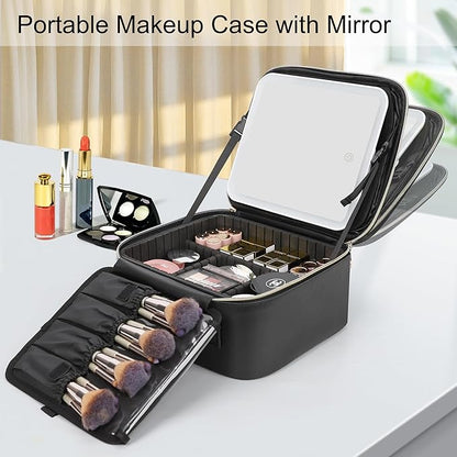 Relavel Travel Makeup Bag With LED Mirror, Cosmetic Train Case with Light up - Image 2