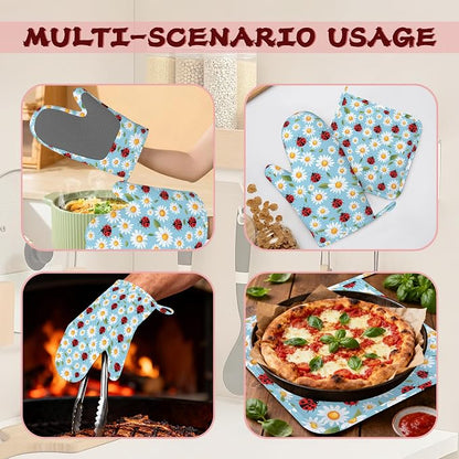 Ladybug Heat-Resistant Silicone Oven Mitts and Pot Holders 4 Piece Set - Image 6